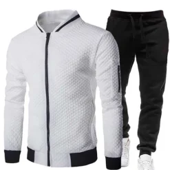 Sale OUKU Men's Tracksuit Sweatsuit Zip Sweatshirt Jacket Jogging Suits Wine Red Black White Navy Blue Dark Gray Standing Collar Plain 2 Piece Sports & Outdoor Sports Streetwear Streetwear Casual Big and Tall