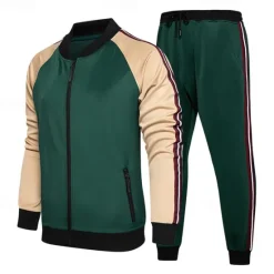 OUKU Men's Tracksuit Sweatsuit Full Zip Sweatshirt Black Army Green Standing Collar Color Block Patchwork 2 Piece Sports & Outdoor Daily Holiday Streetwear Basic Casual Spring & Fall Clothing Apparel
