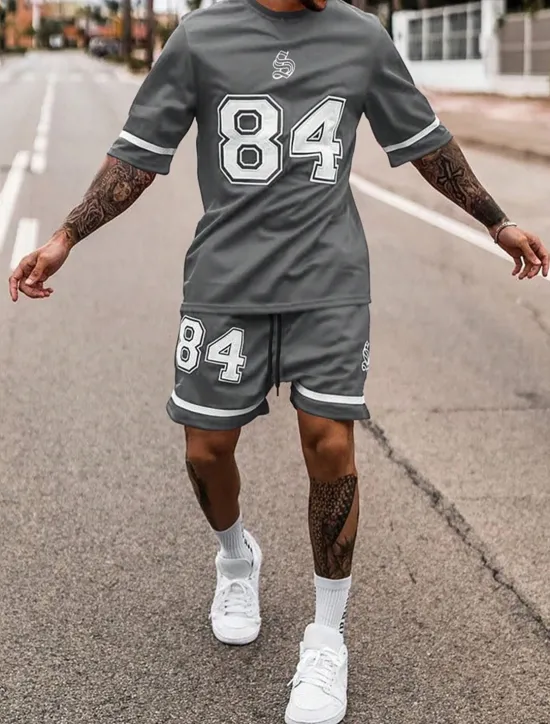 Discount OUKU Men's Tracksuit T shirt & Shorts Set Outfit Set Basketball Set Crew Neck Outdoor Daily Sports Pocket Drawstring 2 Piece Color Block Number Black / White Black Yellow Polyester Activewear Fashion