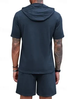 Outlet OUKU Men's Tracksuit T shirt & Shorts Outfit Set Hoodie Outdoor Daily Sports Pocket Drawstring Plain Wine Red Black White Polyester Activewear Streetwear Lightweight Summer