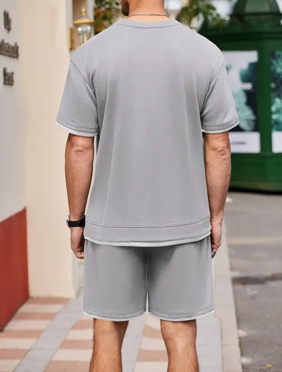 Online OUKU Men's Tracksuit T shirt & Shorts Outfit Set Crew Neck Outdoor Daily Sports Pocket Drawstring Patchwork Wine Red Black White Polyester Activewear Streetwear Lightweight Summer