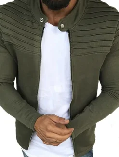 New OUKU Men's Transition Jacket Casual Jacket Shacket Cardigan Daily Wear Autumn / Fall Navy Wine Red Black Light Grey Puffer Jacket