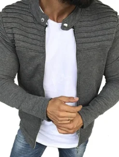 New OUKU Men's Transition Jacket Casual Jacket Shacket Cardigan Daily Wear Autumn / Fall Navy Wine Red Black Light Grey Puffer Jacket