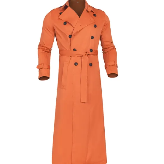 New OUKU Men's Transition Jacket Long Trench Coat Going out All Seasons Polyester Lightweight Outerwear Clothing Apparel Streetwear Plain Turndown Double Breasted