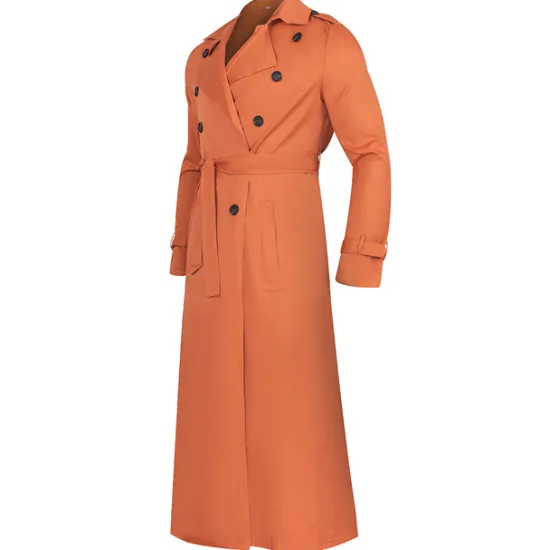New OUKU Men's Transition Jacket Long Trench Coat Going out All Seasons Polyester Lightweight Outerwear Clothing Apparel Streetwear Plain Turndown Double Breasted