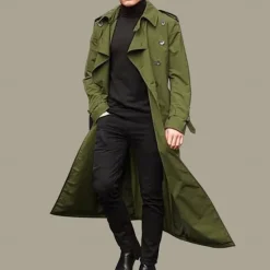 Outlet OUKU Men's Transition Jacket Trench Coat Going out All Seasons Polyester Windproof Outerwear Clothing Apparel Classic Plain Pocket Lapel Double Breasted
