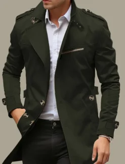 Hot OUKU Men's Transition Jacket Trench Coat Outdoor All Seasons Windbreaker Outerwear Clothing Apparel Streetwear Plain Front Pocket Lapel Single Breasted