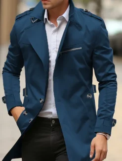 Hot OUKU Men's Transition Jacket Trench Coat Outdoor All Seasons Windbreaker Outerwear Clothing Apparel Streetwear Plain Front Pocket Lapel Single Breasted