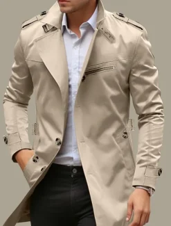 Hot OUKU Men's Transition Jacket Trench Coat Outdoor All Seasons Windbreaker Outerwear Clothing Apparel Streetwear Plain Front Pocket Lapel Single Breasted