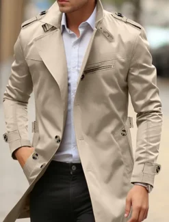 Hot OUKU Men's Transition Jacket Trench Coat Outdoor All Seasons Windbreaker Outerwear Clothing Apparel Streetwear Plain Front Pocket Lapel Single Breasted