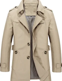 Hot OUKU Men's Transition Jacket Trench Coat Outdoor All Seasons Windbreaker Outerwear Clothing Apparel Streetwear Plain Front Pocket Lapel Single Breasted