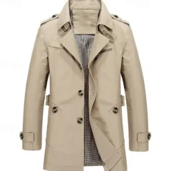 New OUKU Men's Transition Jacket Trench Coat Going out All Seasons Windbreaker Outerwear Clothing Apparel Solid Colored Button-Down Turndown Single Breasted