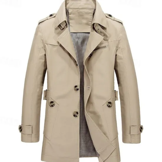 New OUKU Men's Transition Jacket Trench Coat Going out All Seasons Windbreaker Outerwear Clothing Apparel Solid Colored Button-Down Turndown Single Breasted
