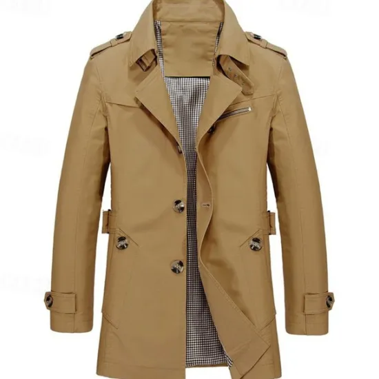 New OUKU Men's Transition Jacket Trench Coat Going out All Seasons Windbreaker Outerwear Clothing Apparel Solid Colored Button-Down Turndown Single Breasted