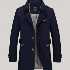New OUKU Men's Transition Jacket Trench Coat Going out All Seasons Windbreaker Outerwear Clothing Apparel Solid Colored Button-Down Turndown Single Breasted