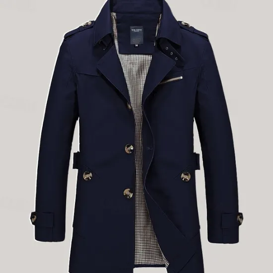 New OUKU Men's Transition Jacket Trench Coat Going out All Seasons Windbreaker Outerwear Clothing Apparel Solid Colored Button-Down Turndown Single Breasted