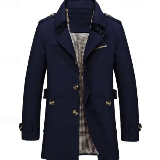 New OUKU Men's Transition Jacket Trench Coat Going out All Seasons Windbreaker Outerwear Clothing Apparel Solid Colored Button-Down Turndown Single Breasted