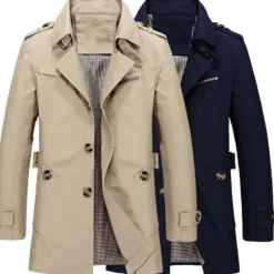 New OUKU Men's Transition Jacket Trench Coat Going out All Seasons Windbreaker Outerwear Clothing Apparel Solid Colored Button-Down Turndown Single Breasted