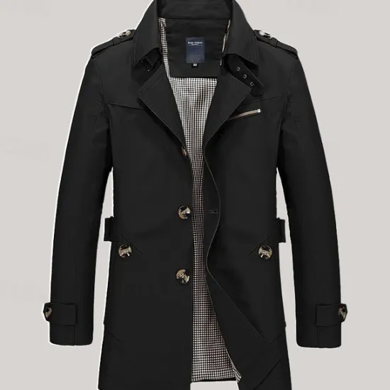 New OUKU Men's Transition Jacket Trench Coat Going out All Seasons Windbreaker Outerwear Clothing Apparel Solid Colored Button-Down Turndown Single Breasted