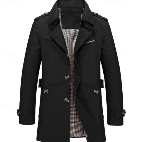 New OUKU Men's Transition Jacket Trench Coat Going out All Seasons Windbreaker Outerwear Clothing Apparel Solid Colored Button-Down Turndown Single Breasted