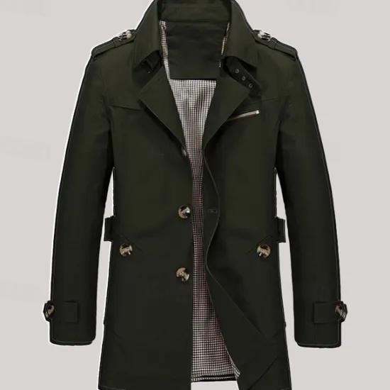 New OUKU Men's Transition Jacket Trench Coat Going out All Seasons Windbreaker Outerwear Clothing Apparel Solid Colored Button-Down Turndown Single Breasted