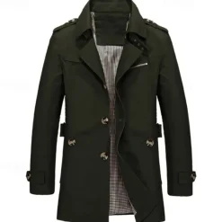 New OUKU Men's Transition Jacket Trench Coat Going out All Seasons Windbreaker Outerwear Clothing Apparel Solid Colored Button-Down Turndown Single Breasted