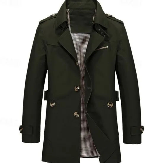 New OUKU Men's Transition Jacket Trench Coat Going out All Seasons Windbreaker Outerwear Clothing Apparel Solid Colored Button-Down Turndown Single Breasted