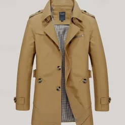 New OUKU Men's Transition Jacket Trench Coat Going out All Seasons Windbreaker Outerwear Clothing Apparel Solid Colored Button-Down Turndown Single Breasted