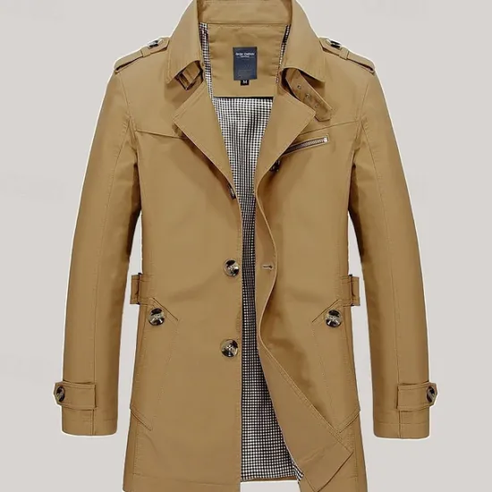 New OUKU Men's Transition Jacket Trench Coat Going out All Seasons Windbreaker Outerwear Clothing Apparel Solid Colored Button-Down Turndown Single Breasted