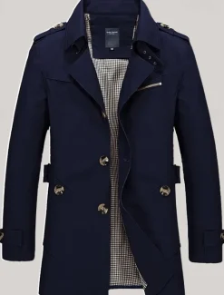 New OUKU Men's Transition Jacket Trench Coat Trench Coat Daily Spring & Fall Polyester Windbreaker Outerwear Clothing Apparel Vintage Solid Colored Notch lapel collar