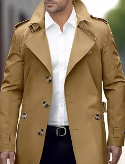 Online OUKU Men's Transition Jacket Trench Coat Outdoor All Seasons Polyester Windbreaker Outerwear Clothing Apparel Streetwear Plain Front Pocket Lapel Single Breasted
