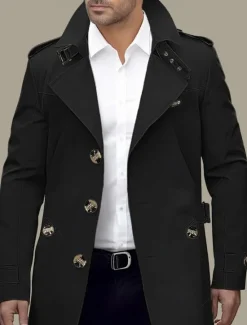 Online OUKU Men's Transition Jacket Trench Coat Outdoor All Seasons Polyester Windbreaker Outerwear Clothing Apparel Streetwear Plain Front Pocket Lapel Single Breasted