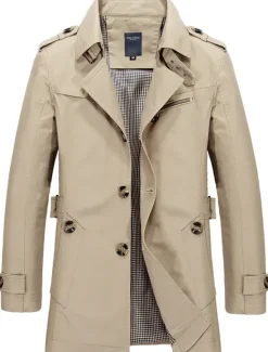 Online OUKU Men's Transition Jacket Trench Coat Outdoor All Seasons Polyester Windbreaker Outerwear Clothing Apparel Streetwear Plain Front Pocket Lapel Single Breasted
