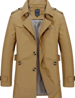 Online OUKU Men's Transition Jacket Trench Coat Outdoor All Seasons Polyester Windbreaker Outerwear Clothing Apparel Streetwear Plain Front Pocket Lapel Single Breasted