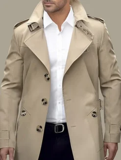 Online OUKU Men's Transition Jacket Trench Coat Outdoor All Seasons Polyester Windbreaker Outerwear Clothing Apparel Streetwear Plain Front Pocket Lapel Single Breasted