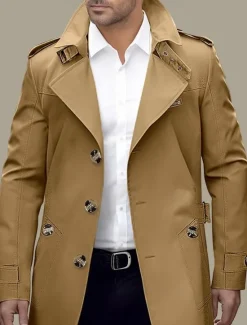Online OUKU Men's Transition Jacket Trench Coat Outdoor All Seasons Polyester Windbreaker Outerwear Clothing Apparel Streetwear Plain Front Pocket Lapel Single Breasted