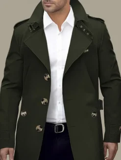 Online OUKU Men's Transition Jacket Trench Coat Outdoor All Seasons Polyester Windbreaker Outerwear Clothing Apparel Streetwear Plain Front Pocket Lapel Single Breasted