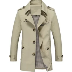 Sale OUKU Men's Transition Jacket Trench Coat Going out Spring & Fall Polyester Windbreaker Outerwear Clothing Apparel Streetwear Plain Turndown Single Breasted