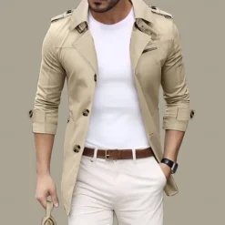 Sale OUKU Men's Transition Jacket Trench Coat Going out Spring & Fall Polyester Windbreaker Outerwear Clothing Apparel Streetwear Plain Turndown Single Breasted