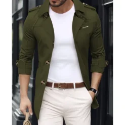 Sale OUKU Men's Transition Jacket Trench Coat Going out Spring & Fall Polyester Windbreaker Outerwear Clothing Apparel Streetwear Plain Turndown Single Breasted