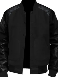 Online OUKU Men's Transition Jacket Varsity Jacket Daily Wear Leather Sleeved Spring & Fall Plain Streetwear Stand Collar Short Black White Light Grey Dark Gray Jacket