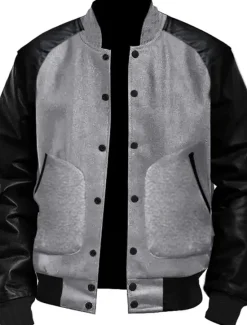 Online OUKU Men's Transition Jacket Varsity Jacket Daily Wear Leather Sleeved Spring & Fall Plain Streetwear Stand Collar Short Black White Light Grey Dark Gray Jacket