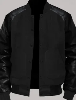 Online OUKU Men's Transition Jacket Varsity Jacket Daily Wear Leather Sleeved Spring & Fall Plain Streetwear Stand Collar Short Black White Light Grey Dark Gray Jacket