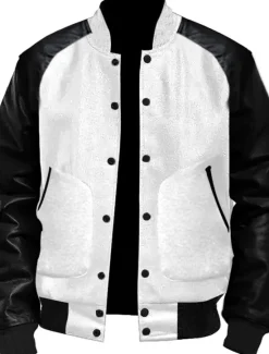Online OUKU Men's Transition Jacket Varsity Jacket Daily Wear Leather Sleeved Spring & Fall Plain Streetwear Stand Collar Short Black White Light Grey Dark Gray Jacket