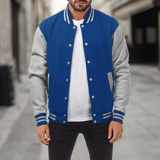 Outlet OUKU Men's Transition Jacket Varsity Jacket Baseball Physical Therapy Basic All Seasons Classic School Uniforms Regular Black Navy Blue Royal Blue Light Grey Jacket