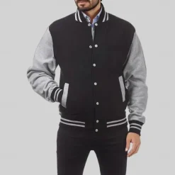 Outlet OUKU Men's Transition Jacket Varsity Jacket Baseball Physical Therapy Basic All Seasons Classic School Uniforms Regular Black Navy Blue Royal Blue Light Grey Jacket
