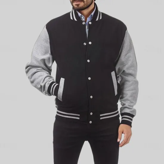 Outlet OUKU Men's Transition Jacket Varsity Jacket Baseball Physical Therapy Basic All Seasons Classic School Uniforms Regular Black Navy Blue Royal Blue Light Grey Jacket