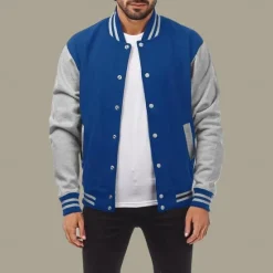Outlet OUKU Men's Transition Jacket Varsity Jacket Baseball Physical Therapy Basic All Seasons Classic School Uniforms Regular Black Navy Blue Royal Blue Light Grey Jacket