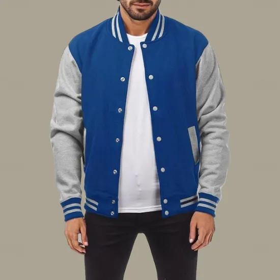 Outlet OUKU Men's Transition Jacket Varsity Jacket Baseball Physical Therapy Basic All Seasons Classic School Uniforms Regular Black Navy Blue Royal Blue Light Grey Jacket
