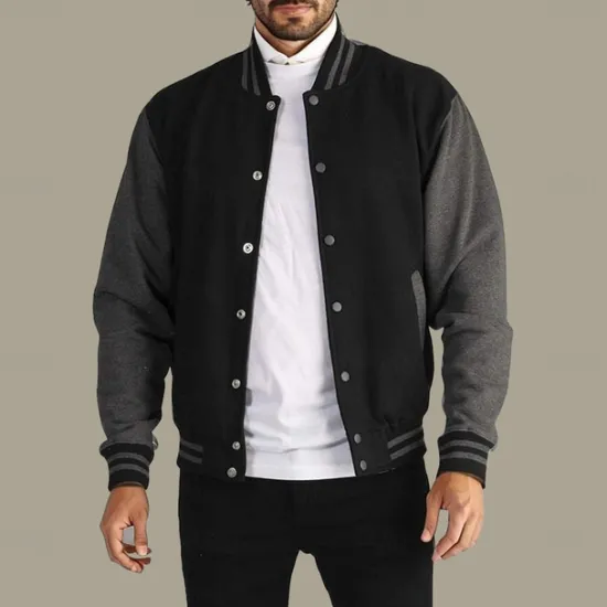 Outlet OUKU Men's Transition Jacket Varsity Jacket Baseball Physical Therapy Basic All Seasons Classic School Uniforms Regular Black Navy Blue Royal Blue Light Grey Jacket
